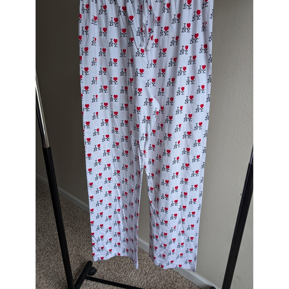 I Love NY Pajama‎ Pants XL White Cotton All Over Logo Print Lounge Bottoms NYC